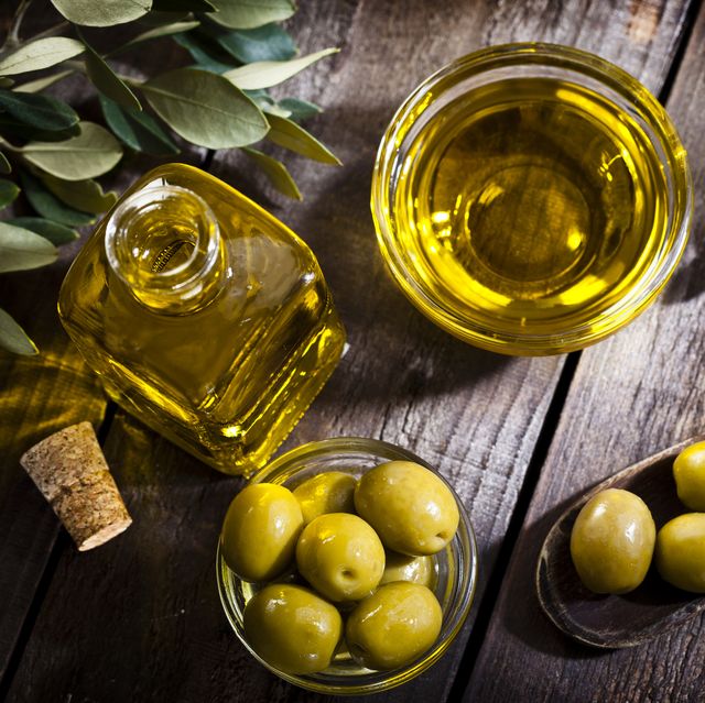 olive oil and green olives