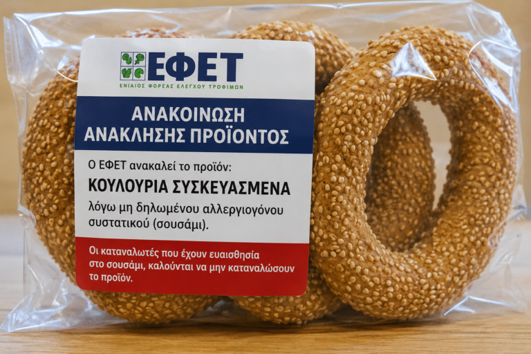 Ανακαλούνται γνωστά συσκευασμένα κουλούρια λόγω μη δηλωμένου αλλεργιογόνου
